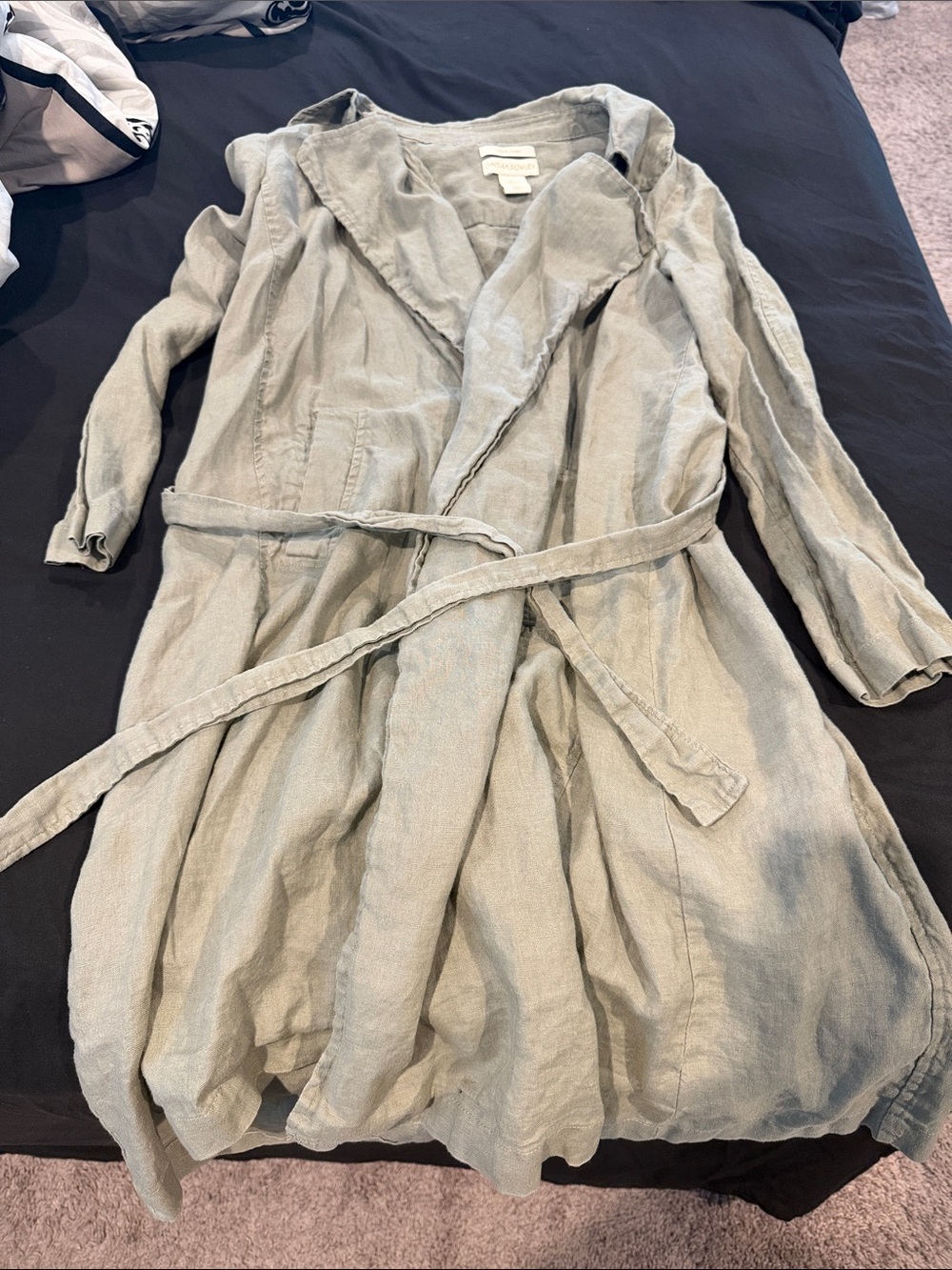 Relaxed Light Green Linen Trench Coat with Self Tie